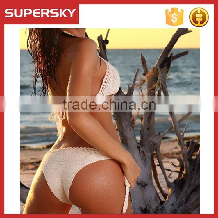 C646 Hot sell hot sexy women crochet swimsuit one piece White lace up summer women handmade monokini crochet swimsuit