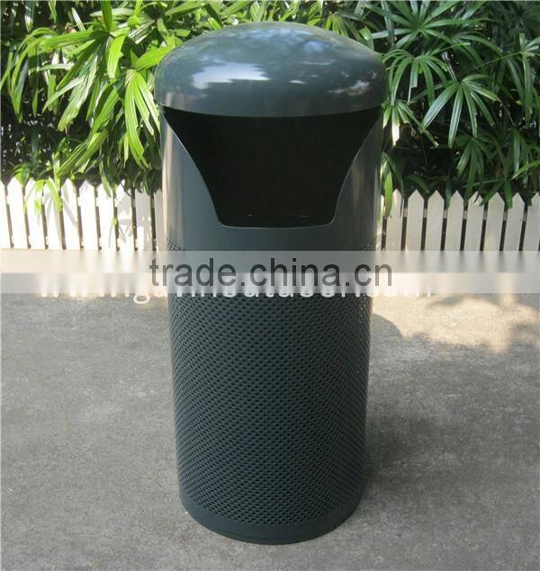 32 gallon capacity powder coated perforated steel outdoor dustbin for park