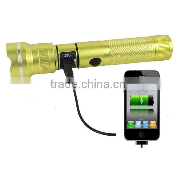 Portable XM-L T6 USB power bank rechargeable led flashlight