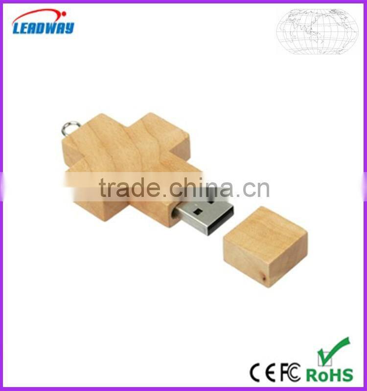 eco friendly wood cross shape usb flash drive