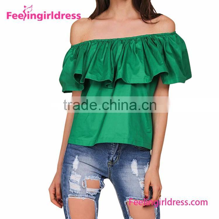 Newest dropship free shipping women ruffle neck tops and blouses