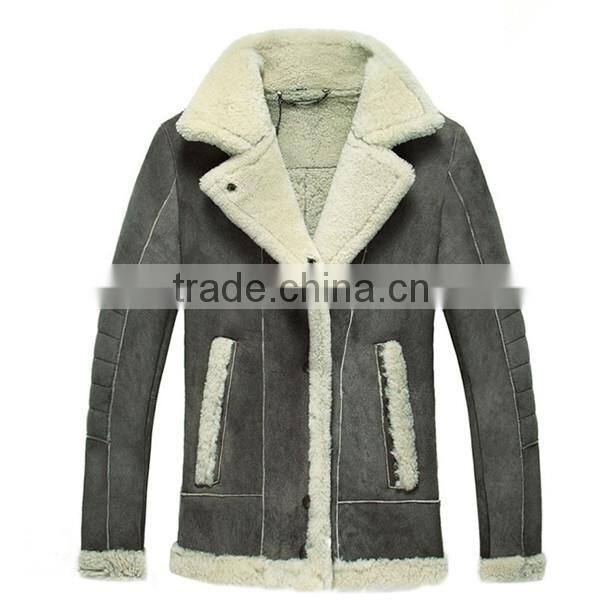 Sheepskin Shearling with Lamb Fur Collar Leather Jacket For Women