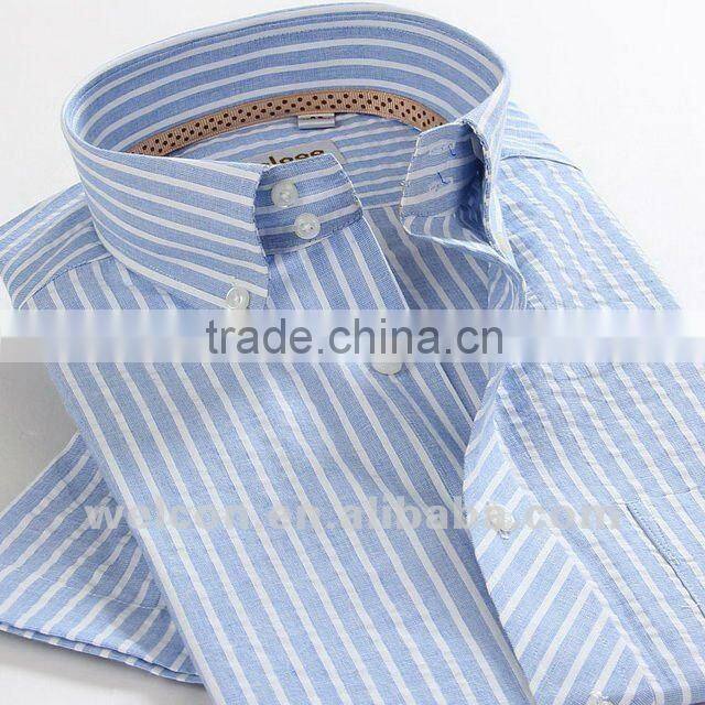 Italy style latest brand design pure cotton button down collor blue stripe short sleeve men oxford shirt