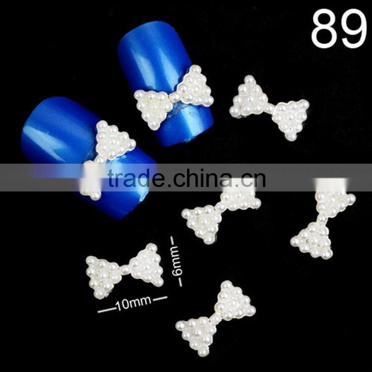 2016 New Arrival Wholesale Fashion bowknot metal rhinestone nail decorations , alloy knot nail art