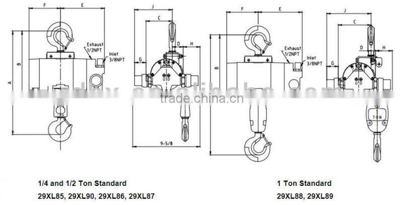 PNEUMATIC AIR CHAIN HOIST, LINK CHAIN ,1/4T,1/2T,1T CAPACITY