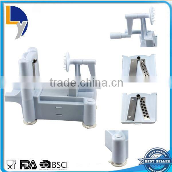 Multifunction Easy-to-use Hand Operated Plastic Spiral Fruit Slicer with Tri-Blade