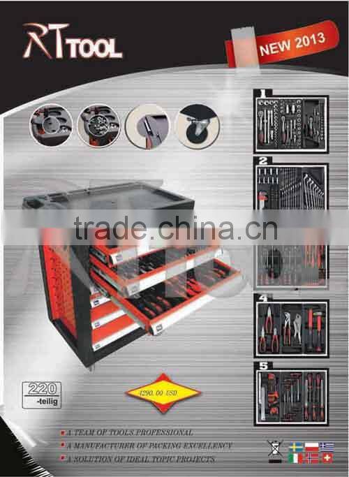 2015 HIGH QUALITY tool trolley 220pcs tool cabinet with swiss kraft professional 220pcs tools