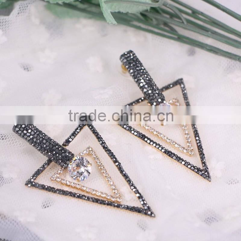 Double Triangle Stud Earrings, Crystal Gold Earrings Designs For Girls