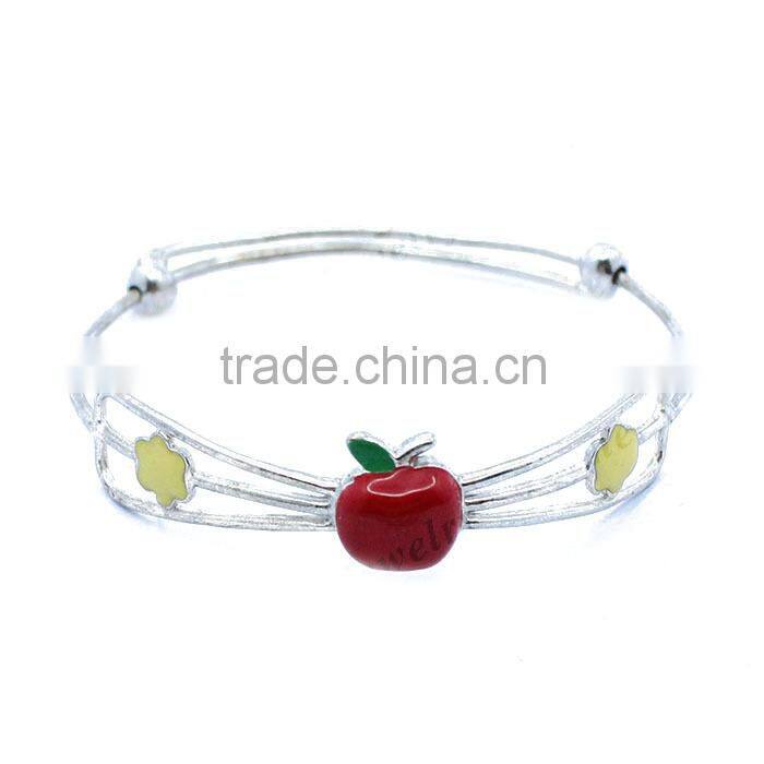 Wholesale 925 Sterling Silver kids fashion enamel apple bangle bracelet