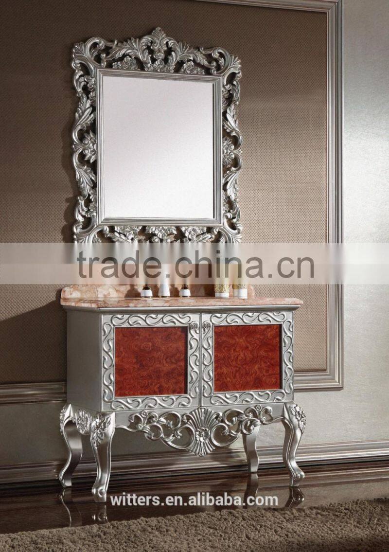 Luxury Hand Carved Wooden Bathroom Vanity Set, Victorian Style Bathroom Furniture, Antique Style Sanitary Ware W Sliver WTS314