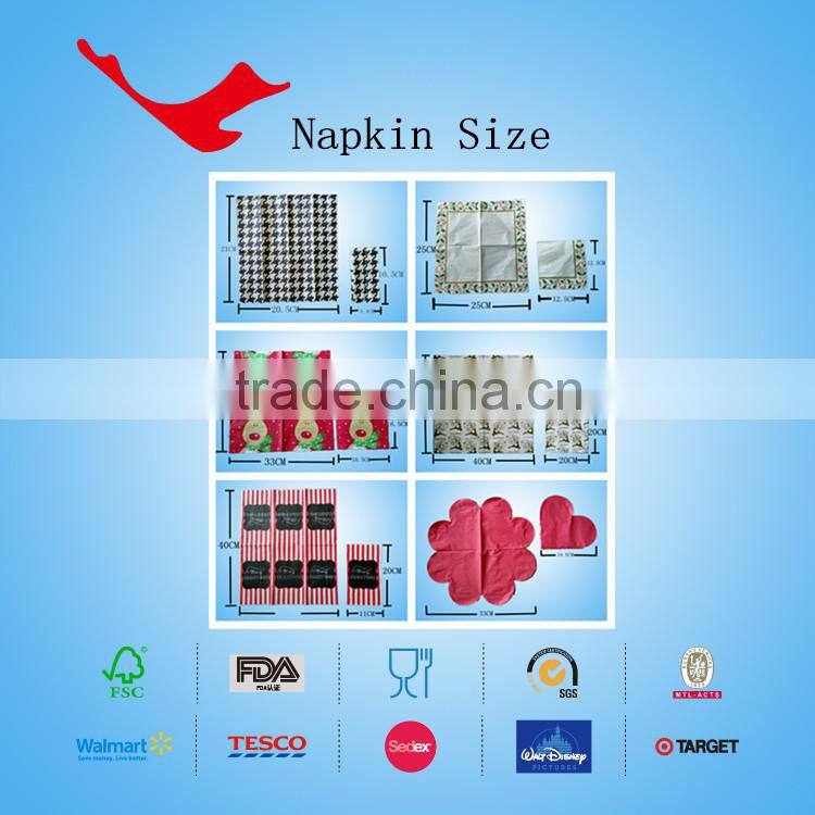 40*40cm,1/4 folded printed tissue paper napkin towel for Brithday Day Party
