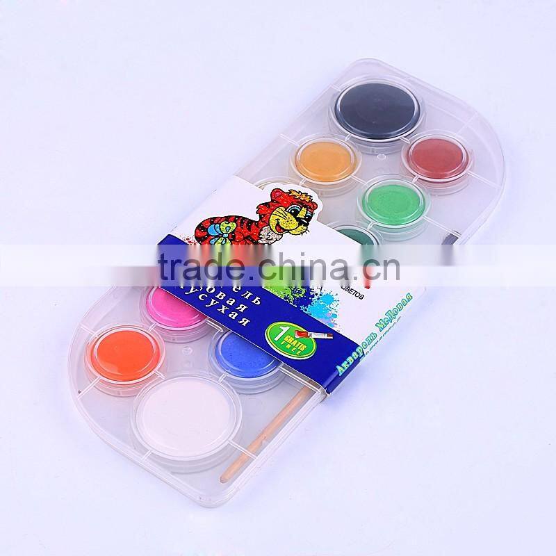 High quality 12pcs solid powder water color cake airbrush paint for kids,tempera kids paint powder watercolor in plastic box
