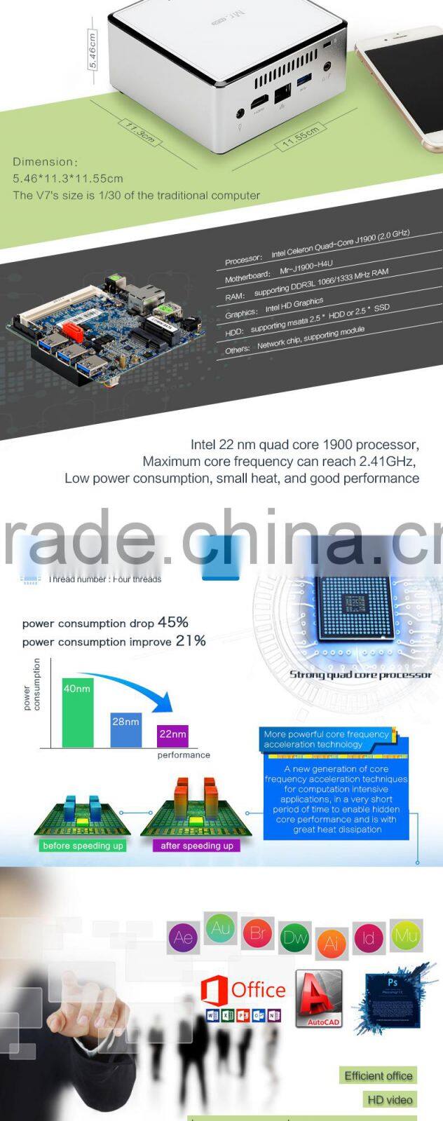 Desktop mini pc cpu intel quad core processor supporting windows xp linux Android wholesalers from Shenzhen