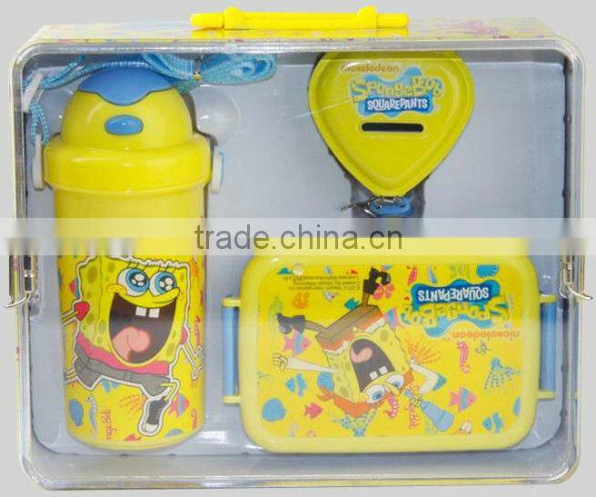 Tin box packing money box water bottle and lunch box set kids gift set