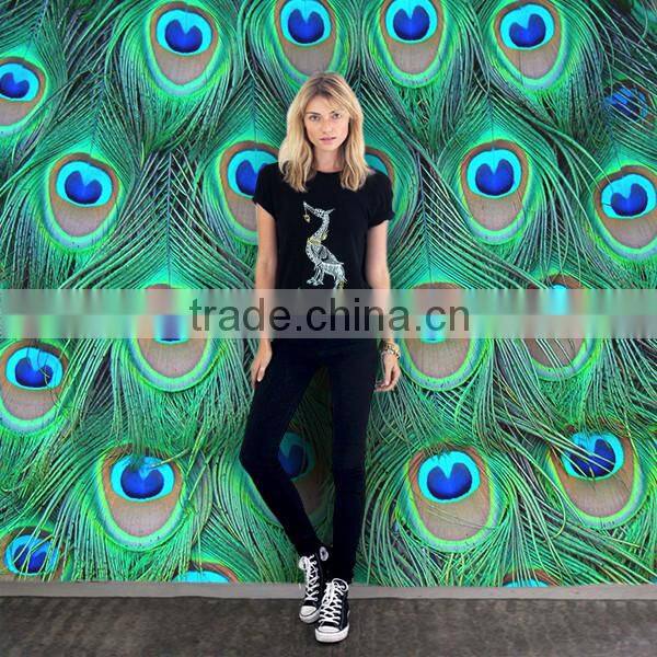 Peacock Swan THAILAND ART T-SHIRT PAINTED FABRIC acrylic glitter PAINTING BY HAND RARE PRODUCTS