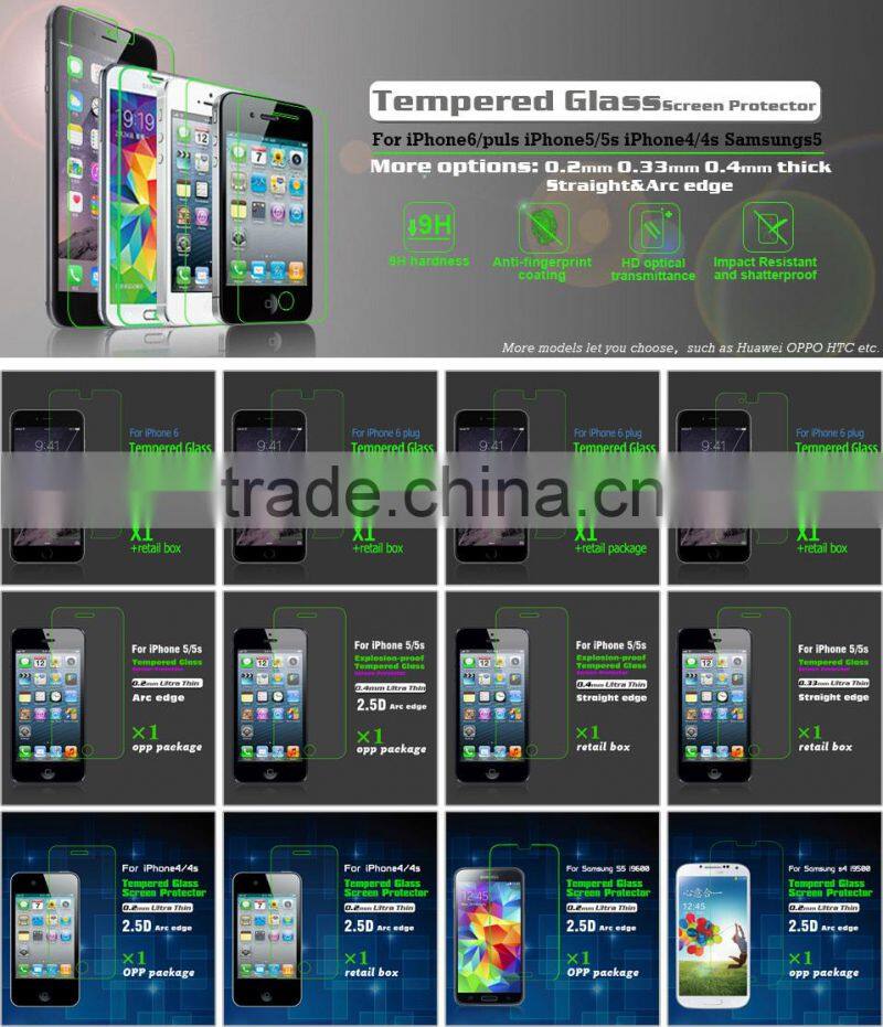 100% Genuine Tempered Glass Screen Protector for Apple iPhone 6 4.7" iPhone 6 Plus 5.5" iPhone 5 5S Samsung LG HTC