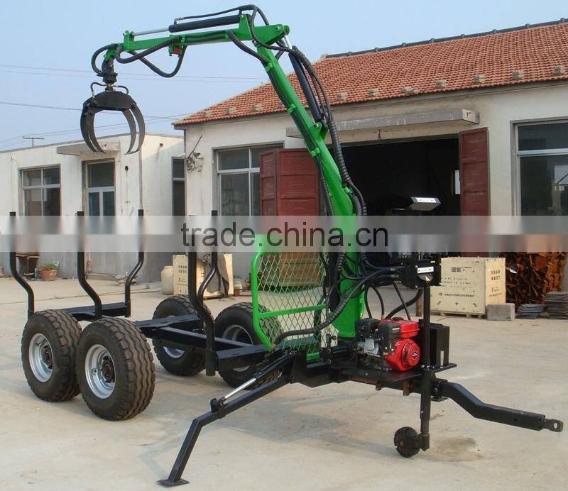 ATV towable gasoline engine hydraulic operating log trailer with crane