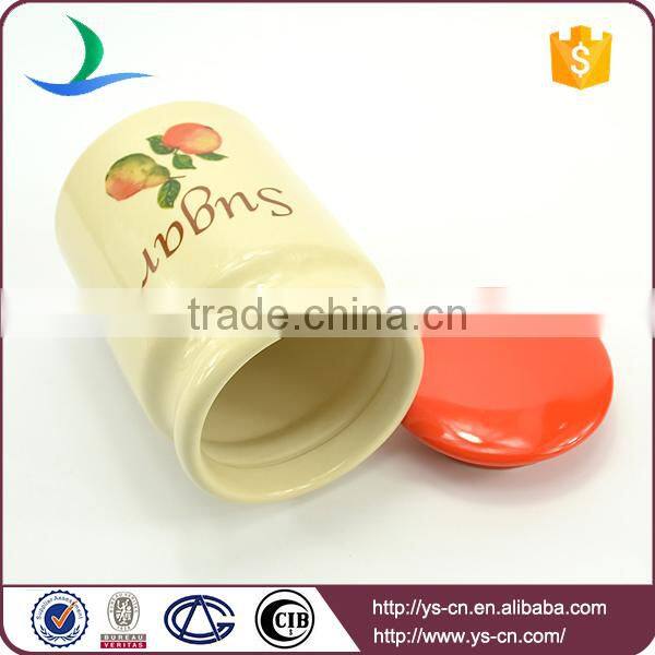 Fruit Decal Ceramic Storage Jars With Red Lid