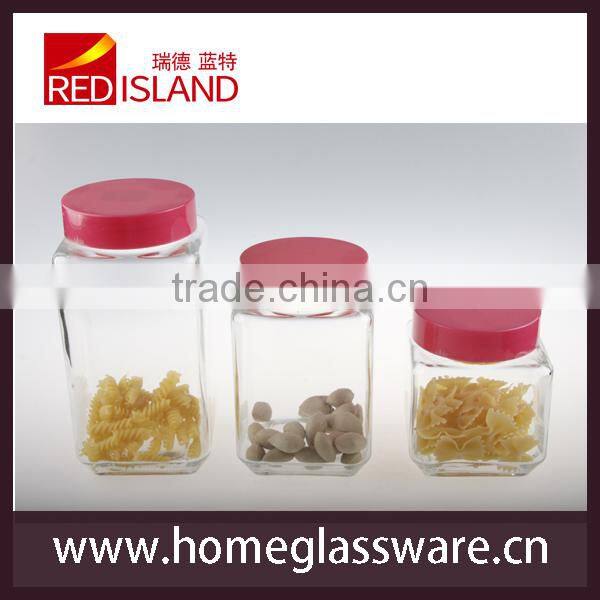 wholesale square glass jar with plastic lid glassware