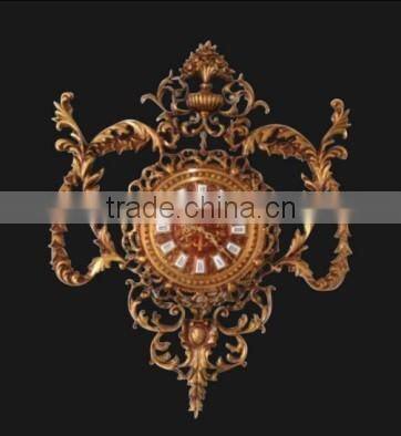 French Rococo Style Home Decoration Wall Clock, Antique 24K Gold Plated Wall Hanging Clock