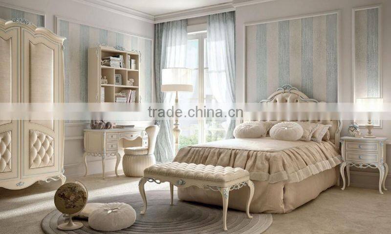 French Style Antique White Luxury Bedroom Set, Classic White Bedroom Set