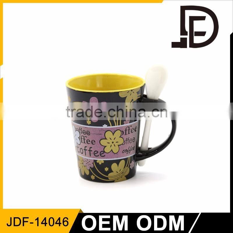 Drinkware ceramic mug with spoon, cheap ceramic mugs, paintable ceramics mug