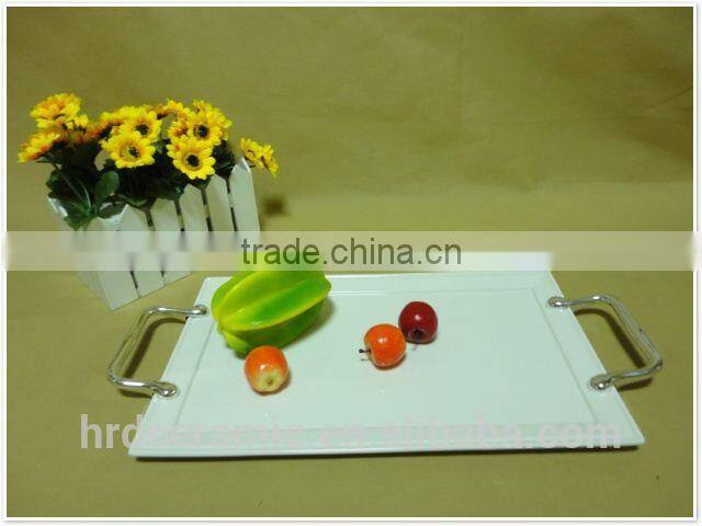 Hotel stock ceramic oval plate with two handles