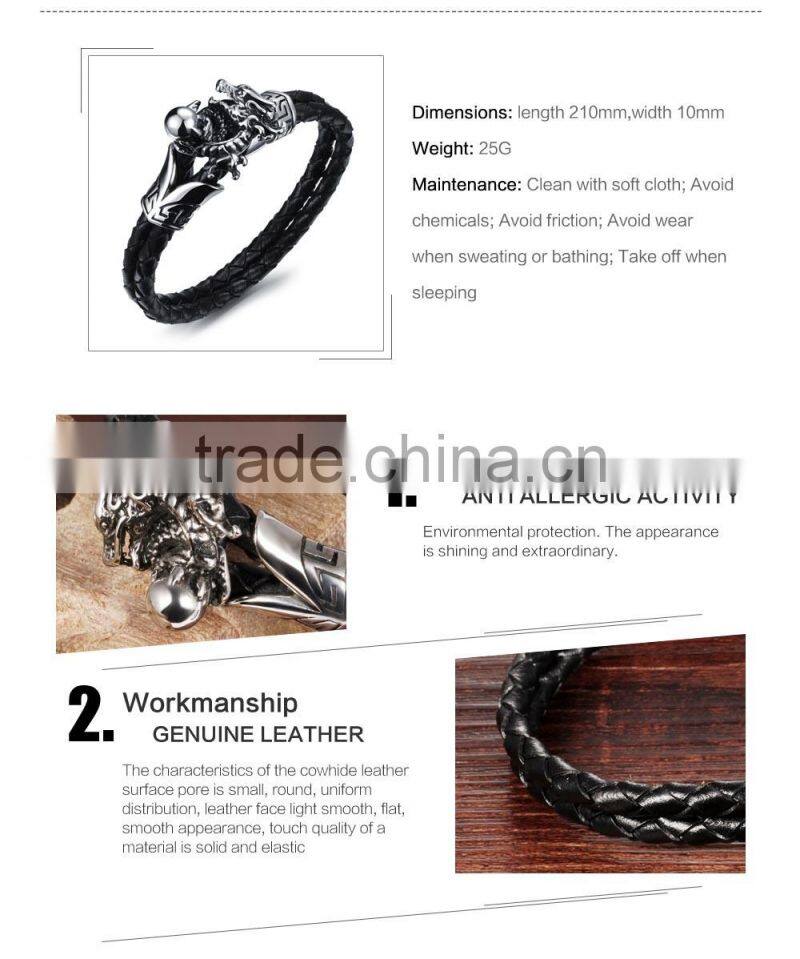 Men's Leather Bracelets 316L Stainless Steel jewelry genuine leather bracelet
