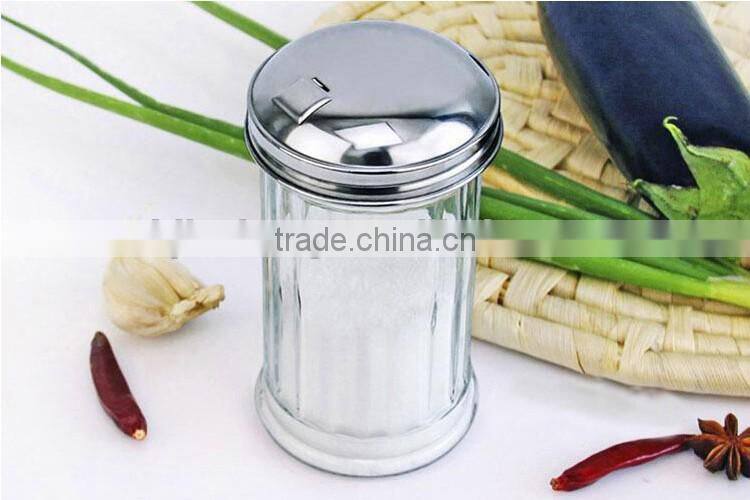 300ml vertical stripe transparent glass spice package containers with metal hole cap