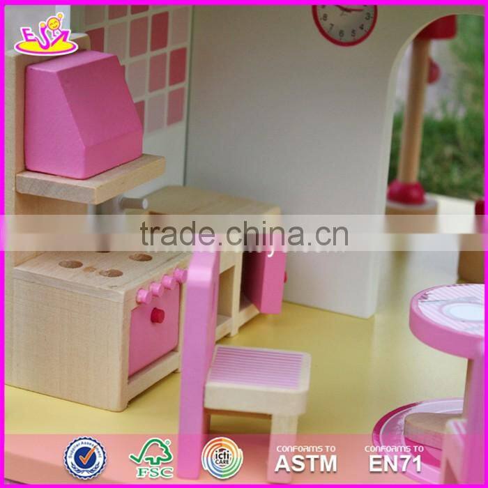 2017 New products lovely girls pink wooden dolls house for sale W06A165