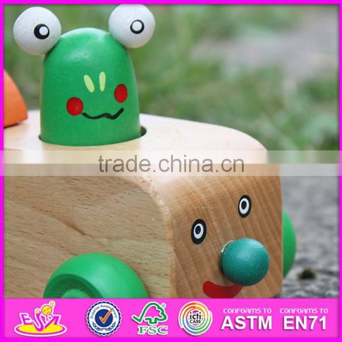 2017 New products funny frog car children toy wooden animals W04A323