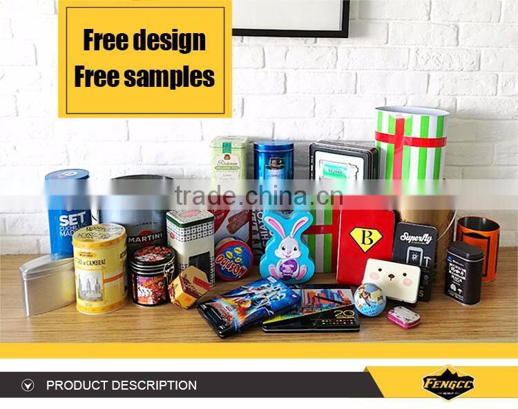 Hot Promotion customized embossed color logo flat square / rectangle metal tin box