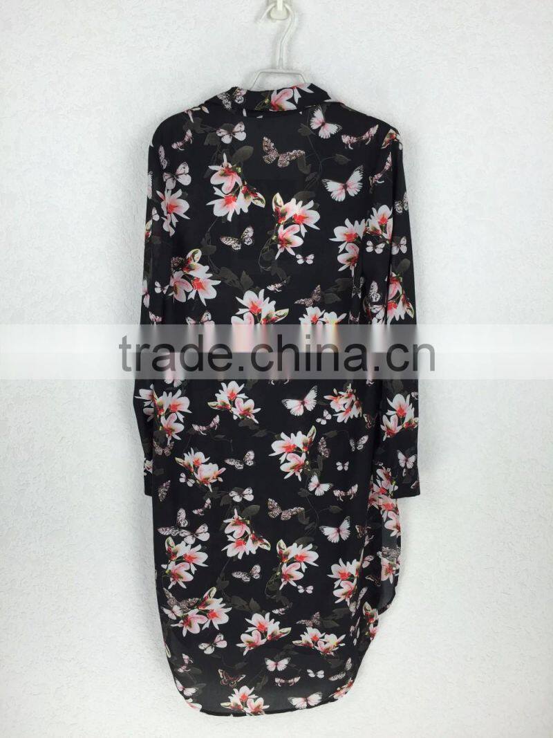 Original design women printed dress fashion chiffon flower shirt dress