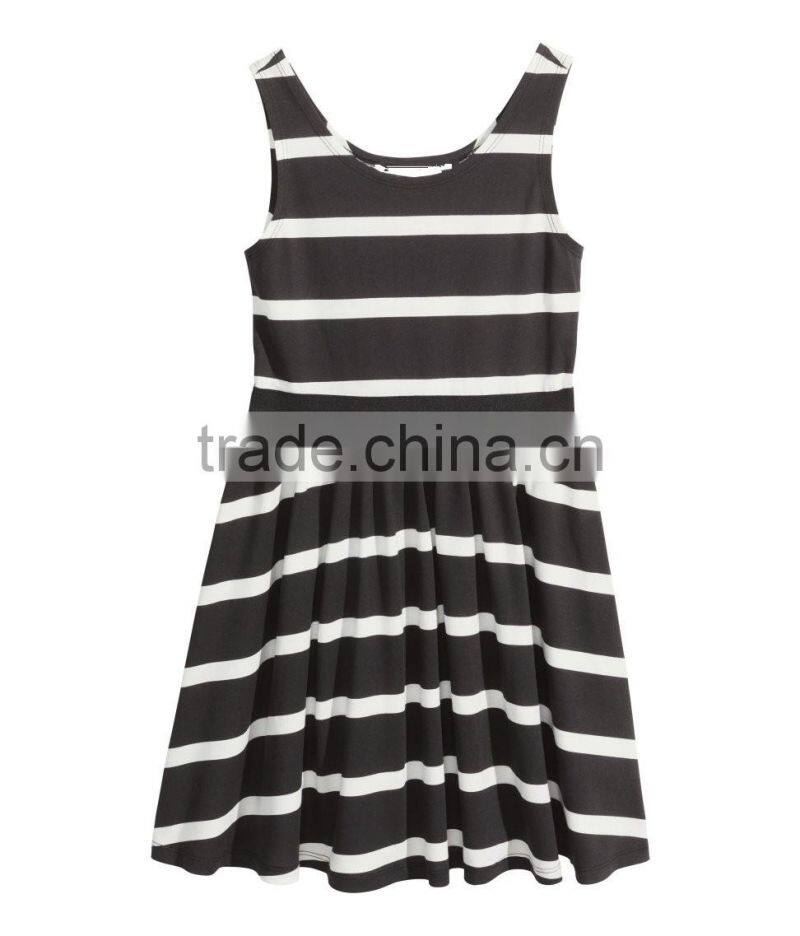 2016 Fashion Children Little Gilrs Cotton Jersey Stripe Print Dress HSD8073
