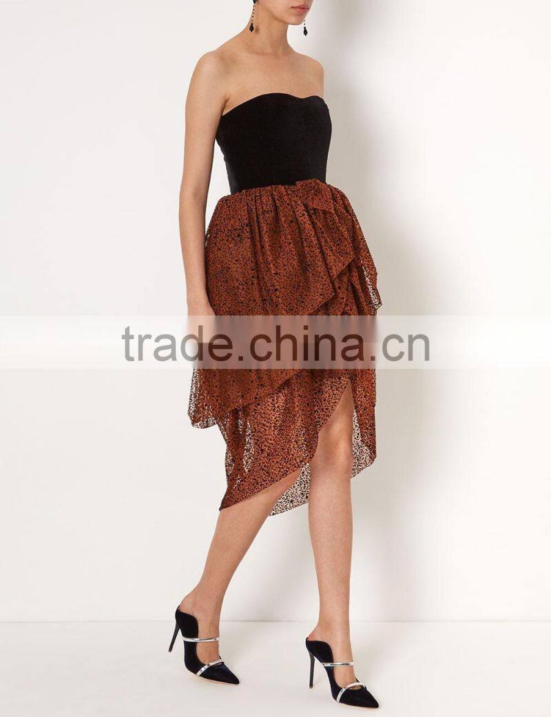 Tulle Strapless Black Velvet Fabric Tulip Skirt Private Party Cocktail Dress Evening Gown 2016 HSD5607