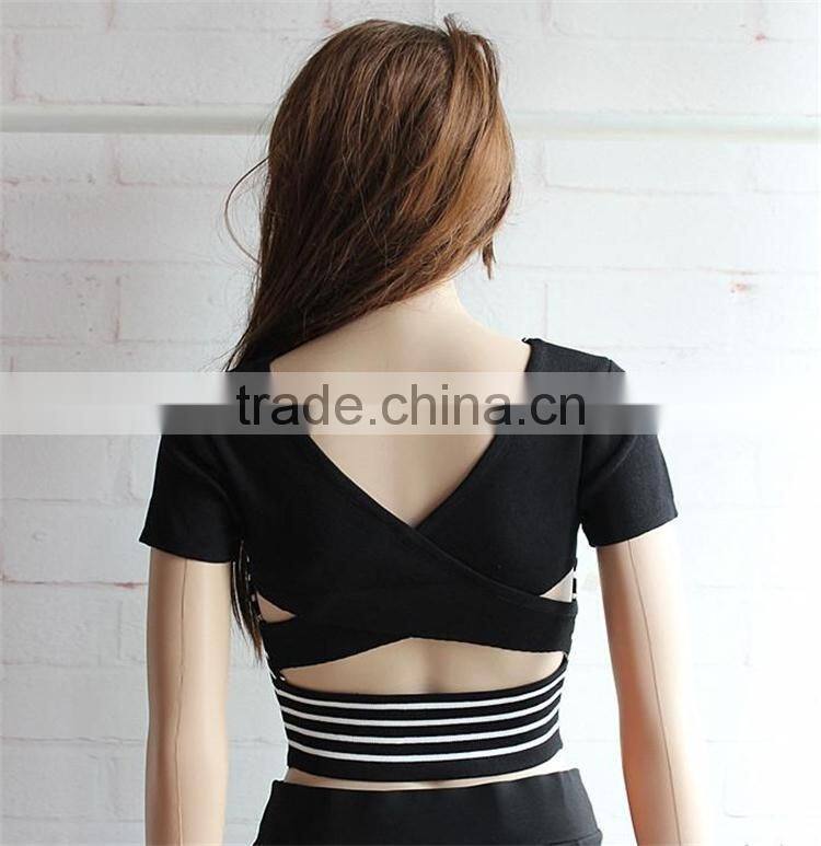 most popular high quality fashion sublimation tshirt women's v neck striped t shirt