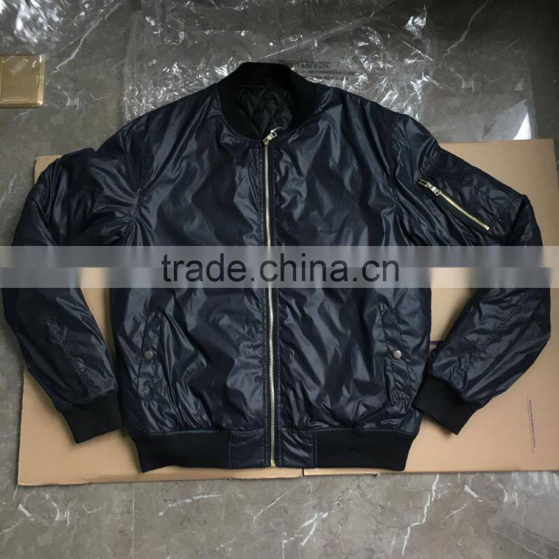 OEM quality black color quilted inside nylon bomber jacket for men