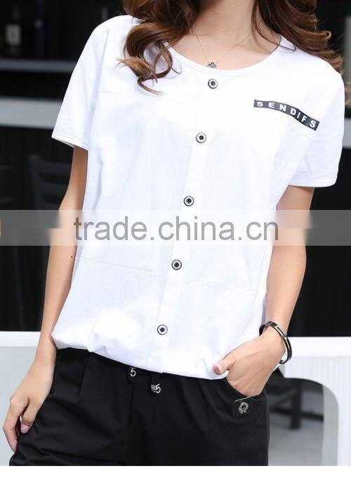 Women summer cool shirt blouse 95% cotton girl tops wholesale OEM women Tshirt