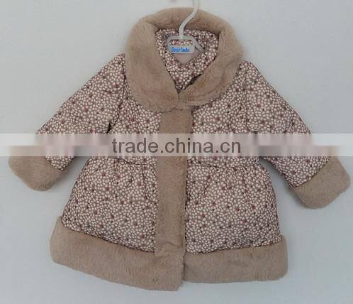 winter baby girl printed fur collar over coat