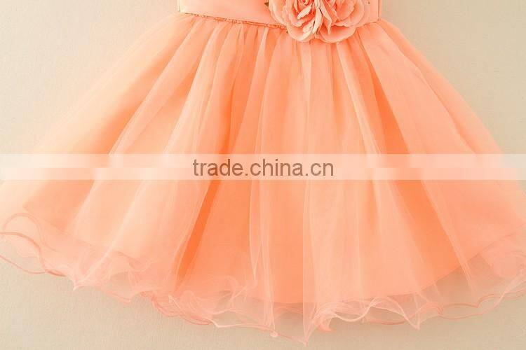 Hot Turkey wholesale children clothes summer shiny performance dance dresses Orange one piece flower party dress Vietnam dress