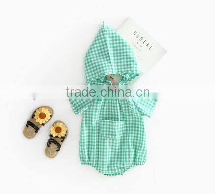 Seersucker Romper And Bonnet Summer Newborn Baby Clothing Set Gingham Clothes