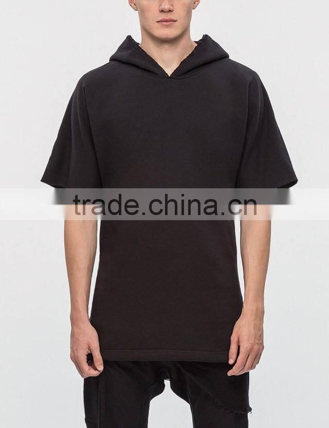 2017 custom men's black plain short sleeve hoodie