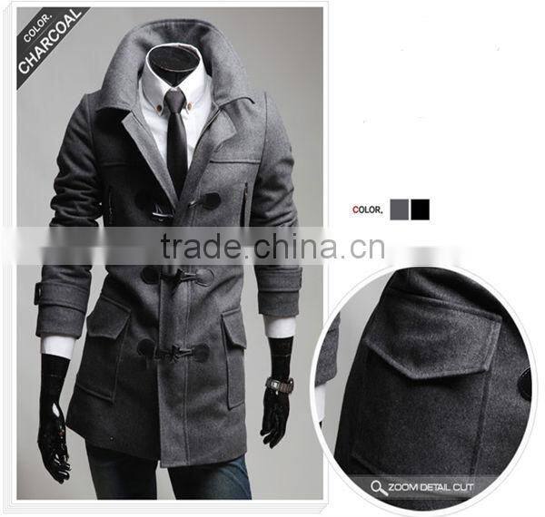 Hot sale cotton and polyester mixed stand collar with hat black and gray 4 size for choice woolen men coat clothing