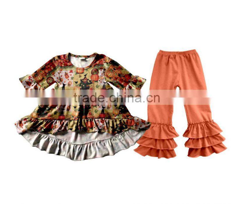 Halloween Fall Pumpkin lovely style Clothing Girls Wholesale Boutique Childrens Ruffle Baby Clothes