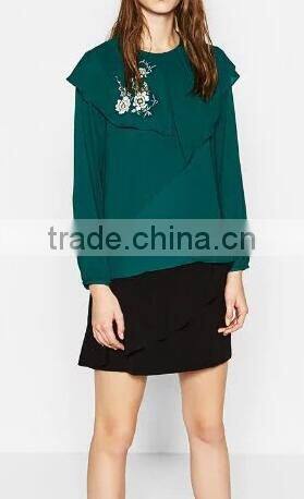 Runwaylover EY2373B Europe Style 2017 Ladies Fashion Falbala Embroidery Blouse