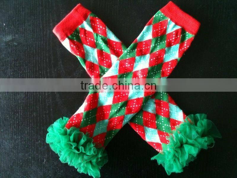 Christmas X-mas xmas baby girls leg warmers with chiffon ruffle baby leg warmer,legging