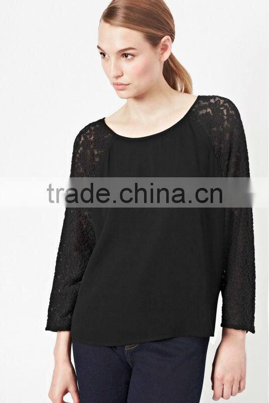 Lady Lace Sleeve Chiffon Top