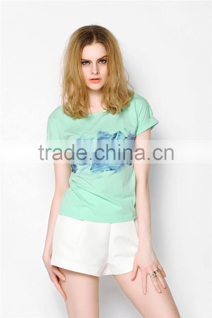 traditonal pattern printed casual fashion women custom silk screen t shirts, t shirts high quality