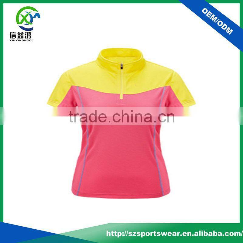 Contrast color Polyester blend spandex high quality woman standard polo shirt