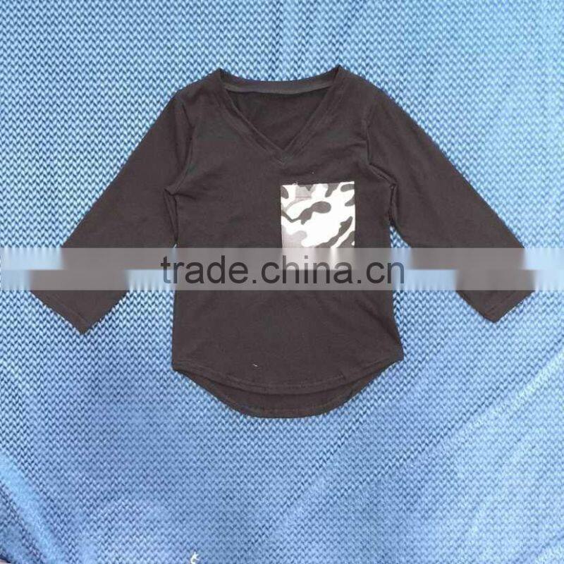 XF-338 Baby boy Wholesale black Plaid pocket cotton long sleeve shirt boutique childrens clothes kids top